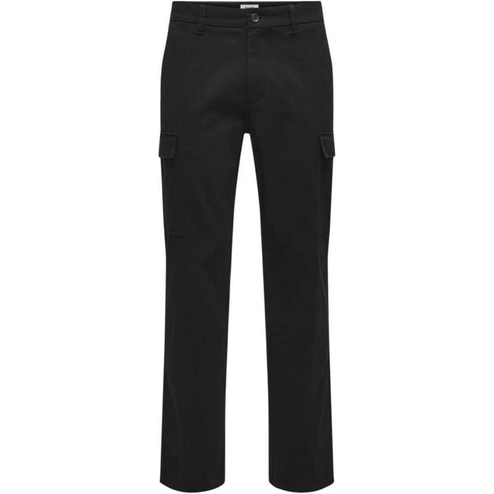 Only Mens Plain Straight Cargo Pants / Black